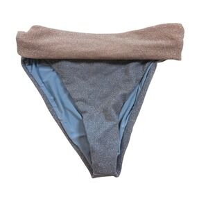 Beach Riot Shimmery Taupe Fold-Over & Slate Blue Bikini Bottom